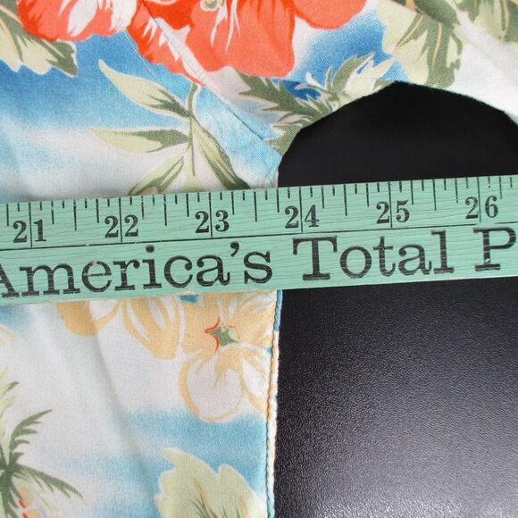 Vintage Pierre Cardin Hawaiian Button Up Shirt sz XL Men Blue Red Palms Hibiscus - Picture 4 of 7